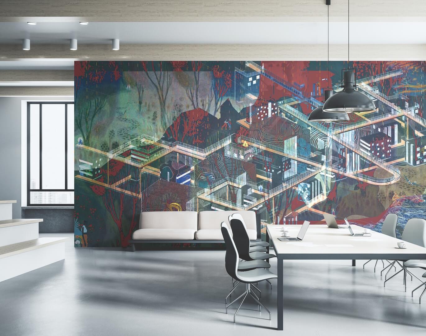 Mural futurystyczny kompleks architektoniczny na błyszczącej folii Marburg 48233 Avangarde Belgrade