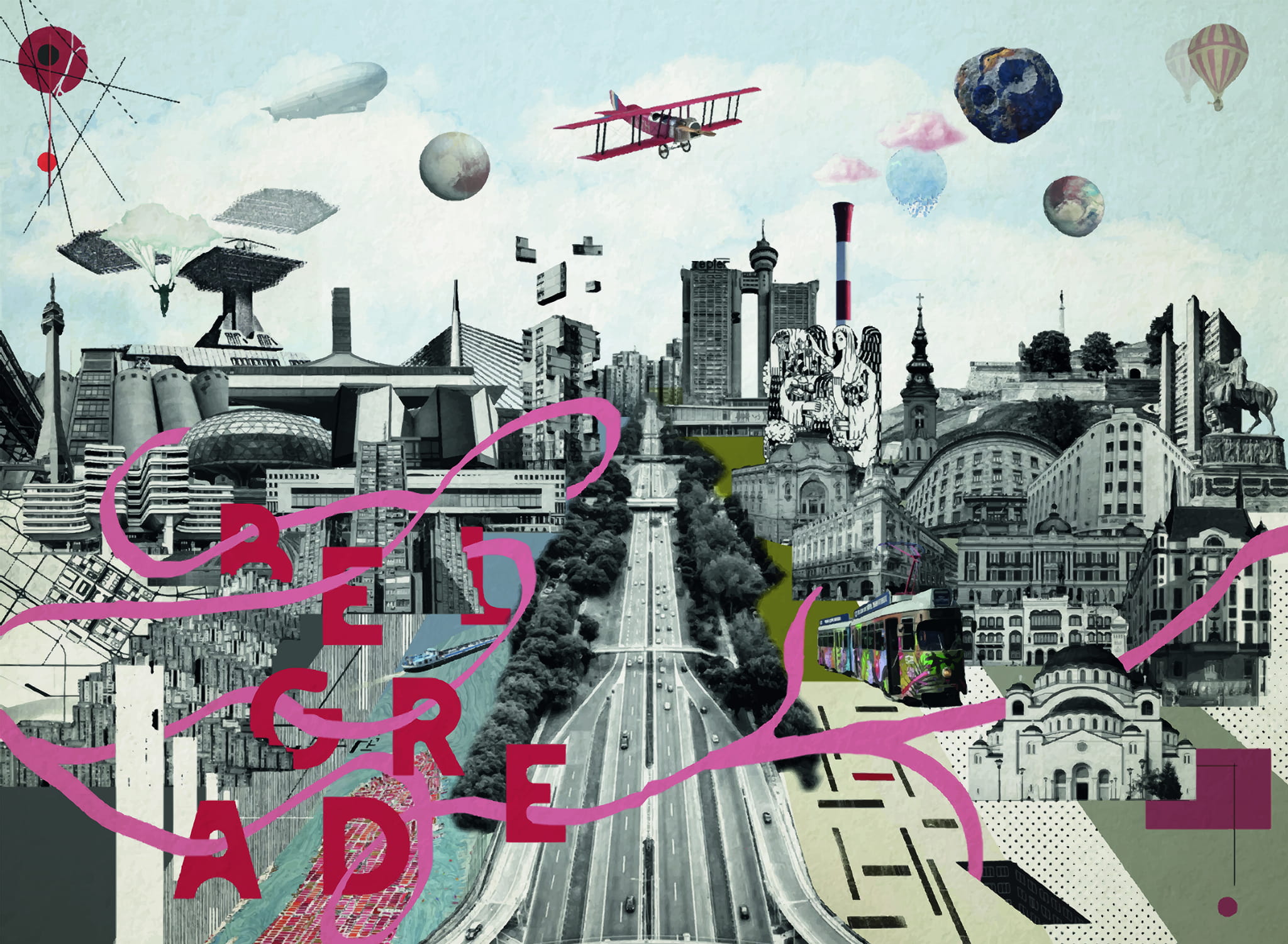 Mural kolaż miejskiej panoramy Marburg 48203 Avangarde Belgrade