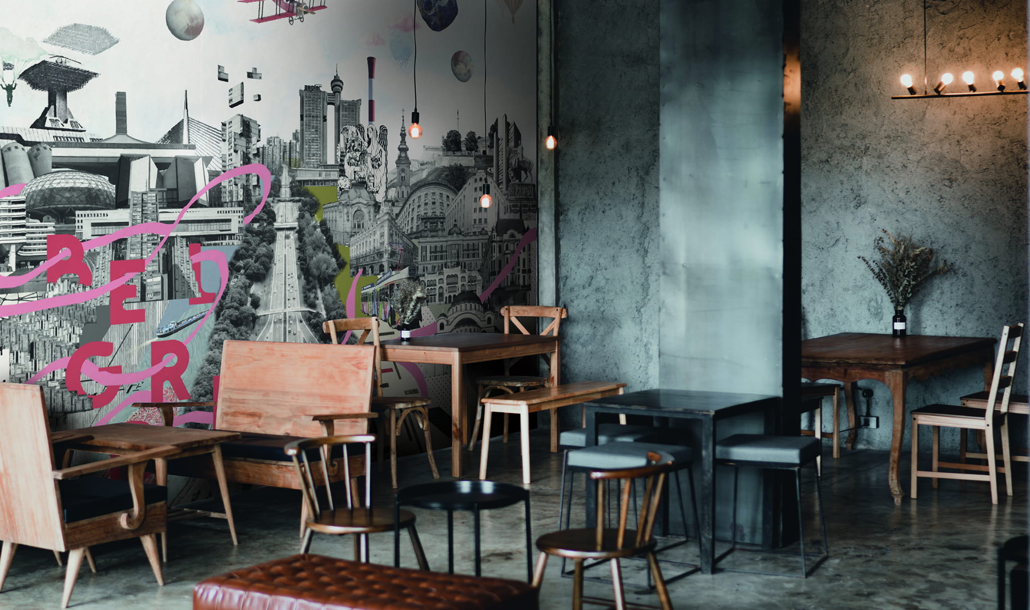 Mural kolaż miejskiej panoramy Marburg 48203 Avangarde Belgrade