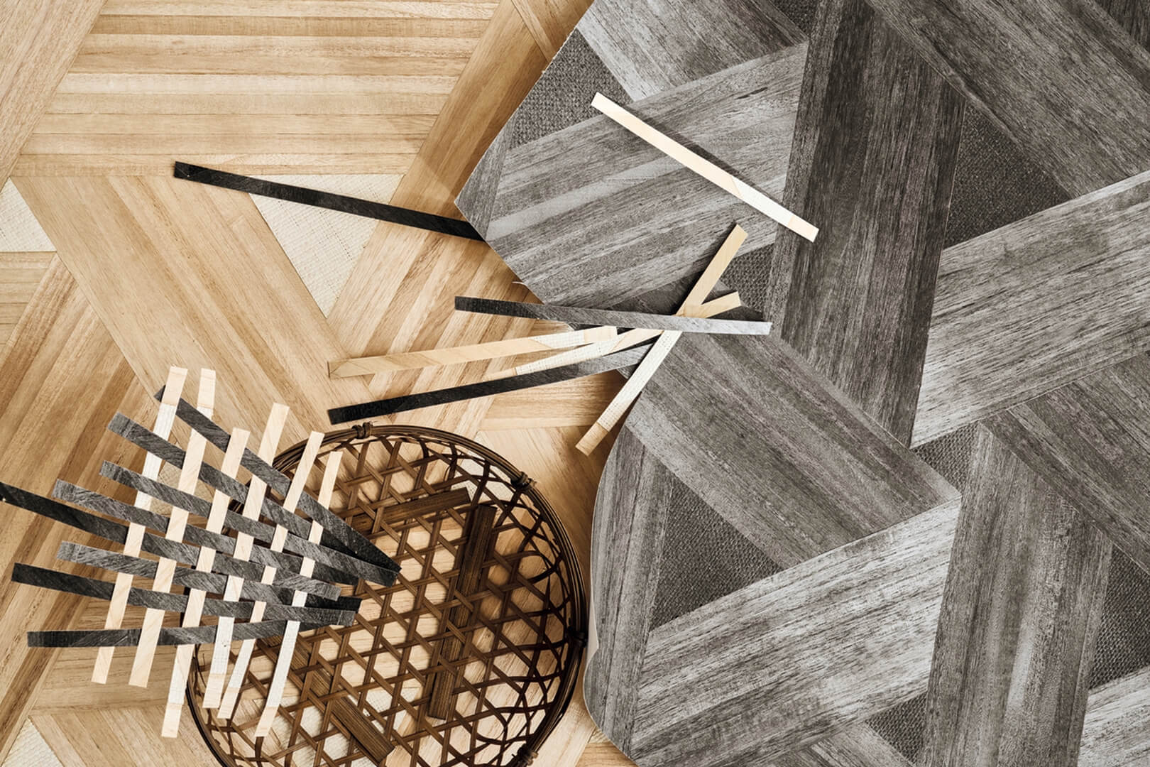 Tapeta naturalny fornir – geometryczna CMO Paris WBO 11 10 Cannage 2 Wood Wallcovering 2
