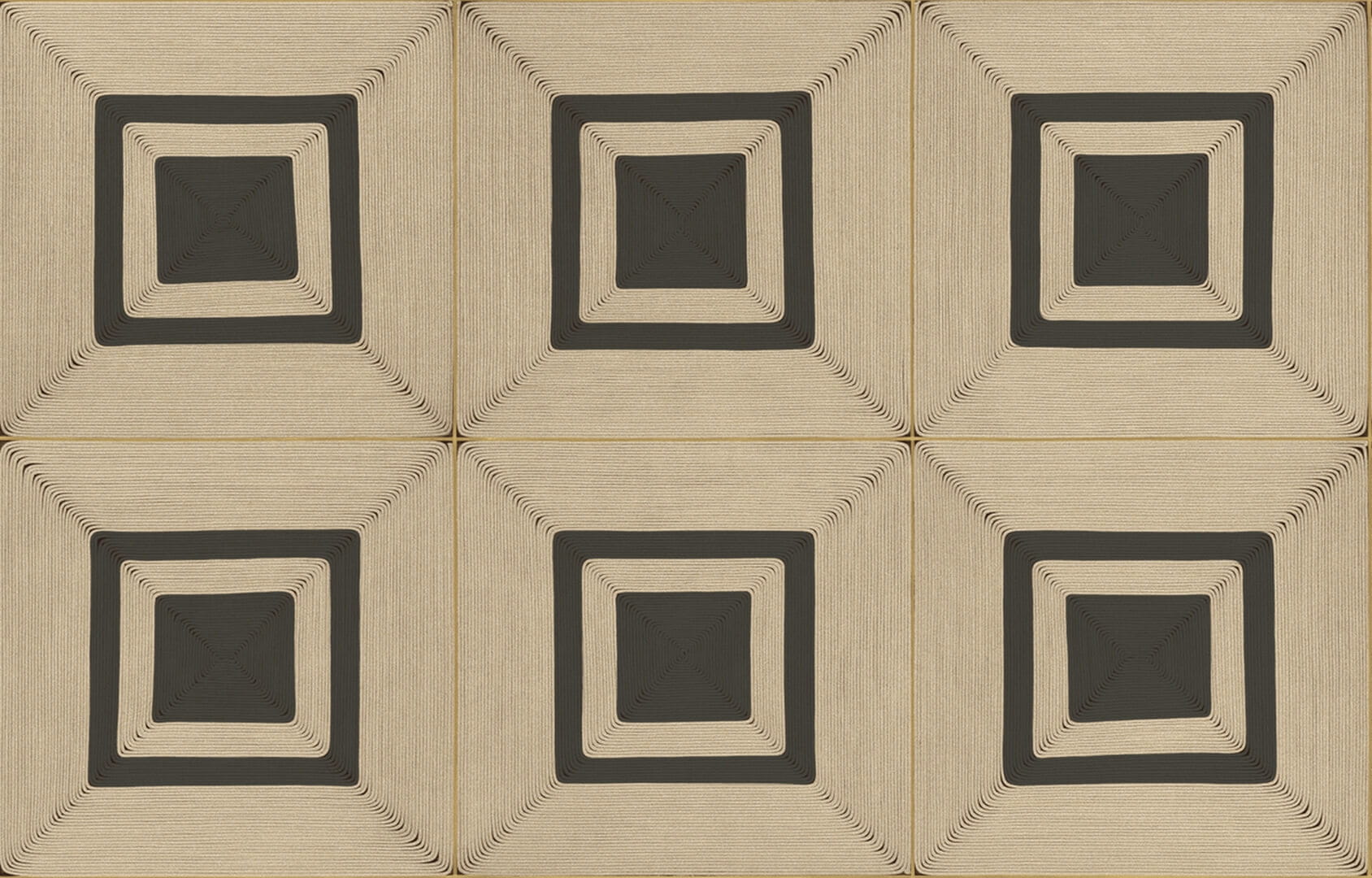 Tapeta geometryczna kwadraty ze strukturą sznurka Elitis VP 996 01 Carrés Jalonnés Cordes Sensibles x Véronique de Soultrait