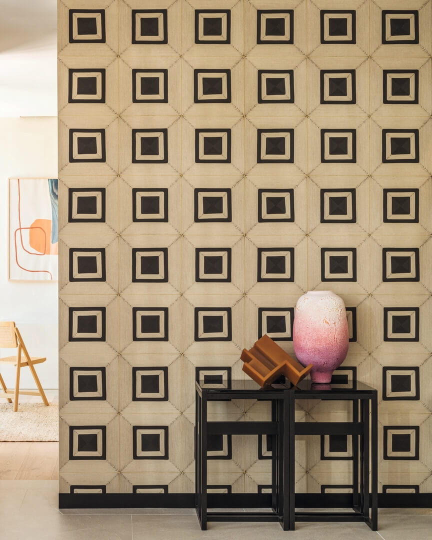 Tapeta geometryczna kwadraty ze strukturą sznurka Elitis VP 996 01 Carrés Jalonnés Cordes Sensibles x Véronique de Soultrait