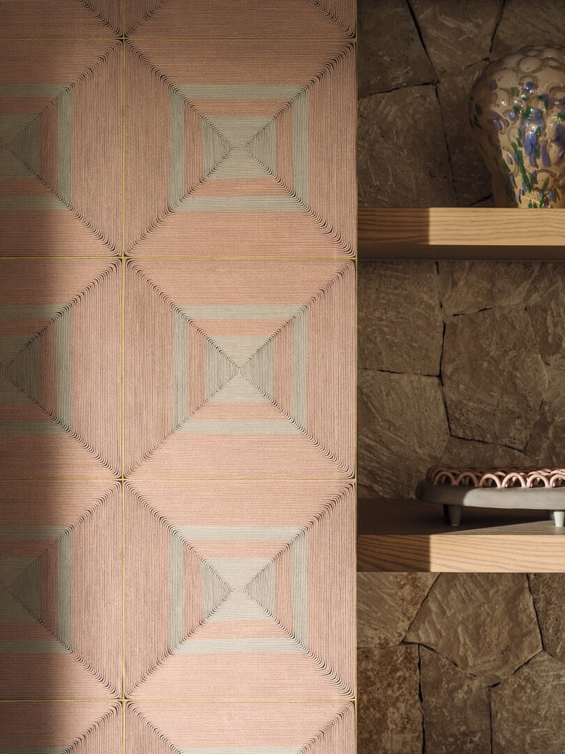Tapeta geometryczna kwadraty ze strukturą sznurka Elitis VP 996 50 Carrés Jalonnés Cordes Sensibles x Véronique de Soultrait