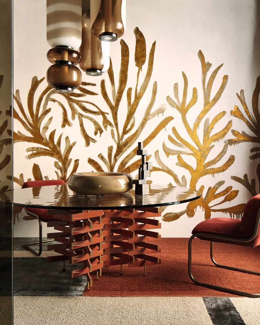 Mural wodorosty na tynku Elitis VP 1005 01 Algues Dorées Kintsugi