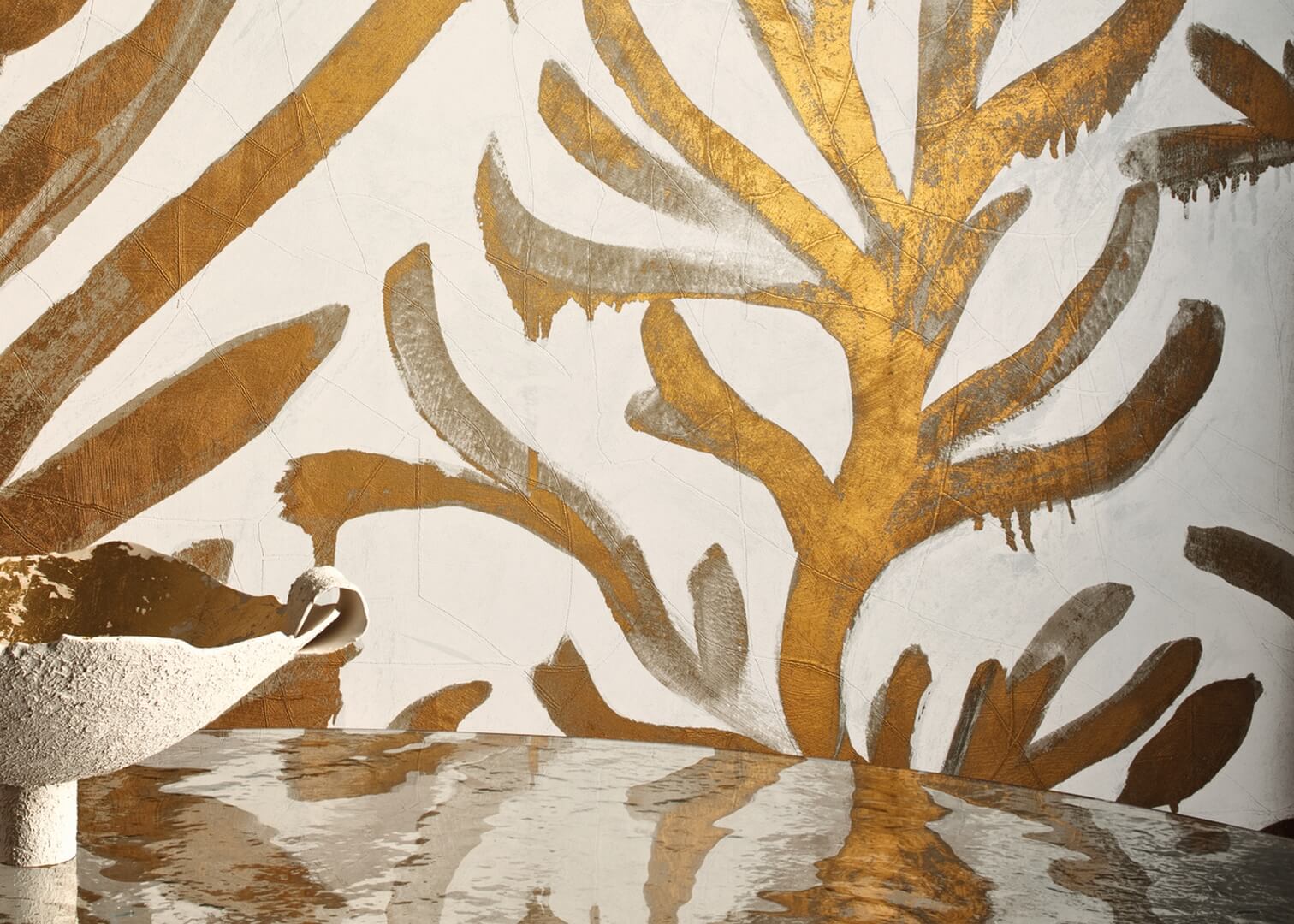 Mural wodorosty na tynku Elitis VP 1005 01 Algues Dorées Kintsugi