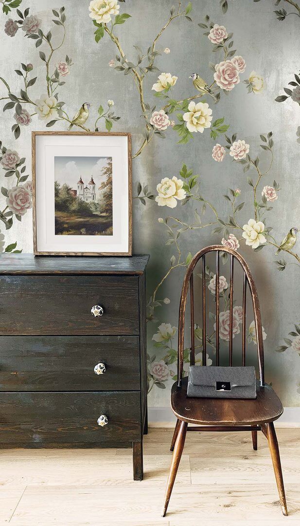 Tapeta botaniczna – metaliczna Wallquest CH31627 Chinoiserie
