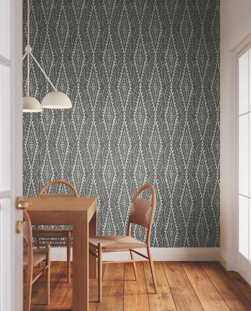 Tapeta geometryczna inspirowana ikatem York Wallcoverings LM5342 Rousseau Paperweave Lemieux Et Cie