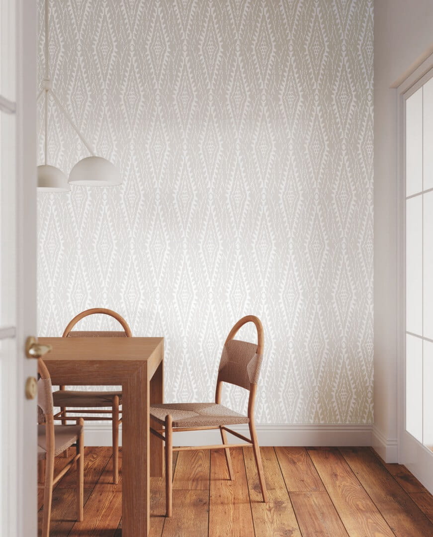 Tapeta geometryczna inspirowana ikatem York Wallcoverings LM5345 Rousseau Paperweave Lemieux Et Cie