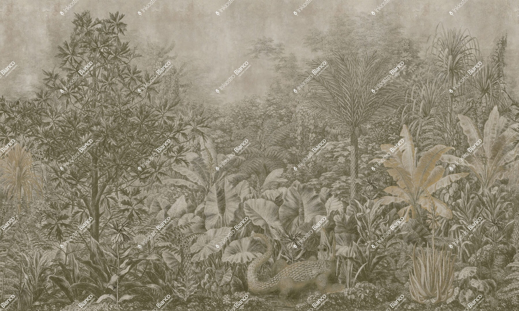 Fototapeta egzotyczna roślinność Inkiostro Bianco BALI GRIGIO OLIVA INKRAAP2603 Materiaprima