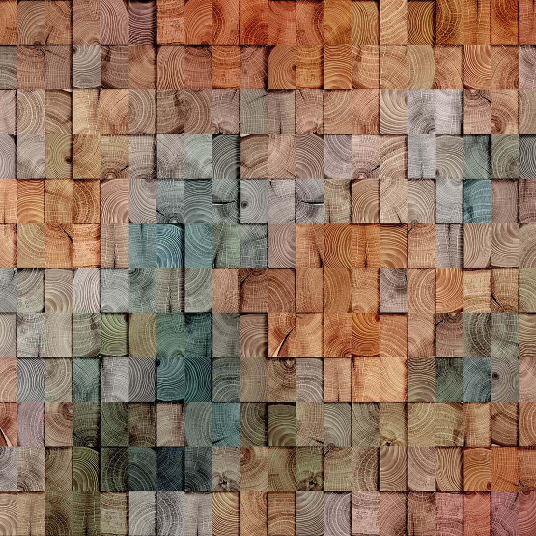 Mural imitujący drewnianą mozaikę z efektem 3D Zambaiti Parati Z57785 Architexture