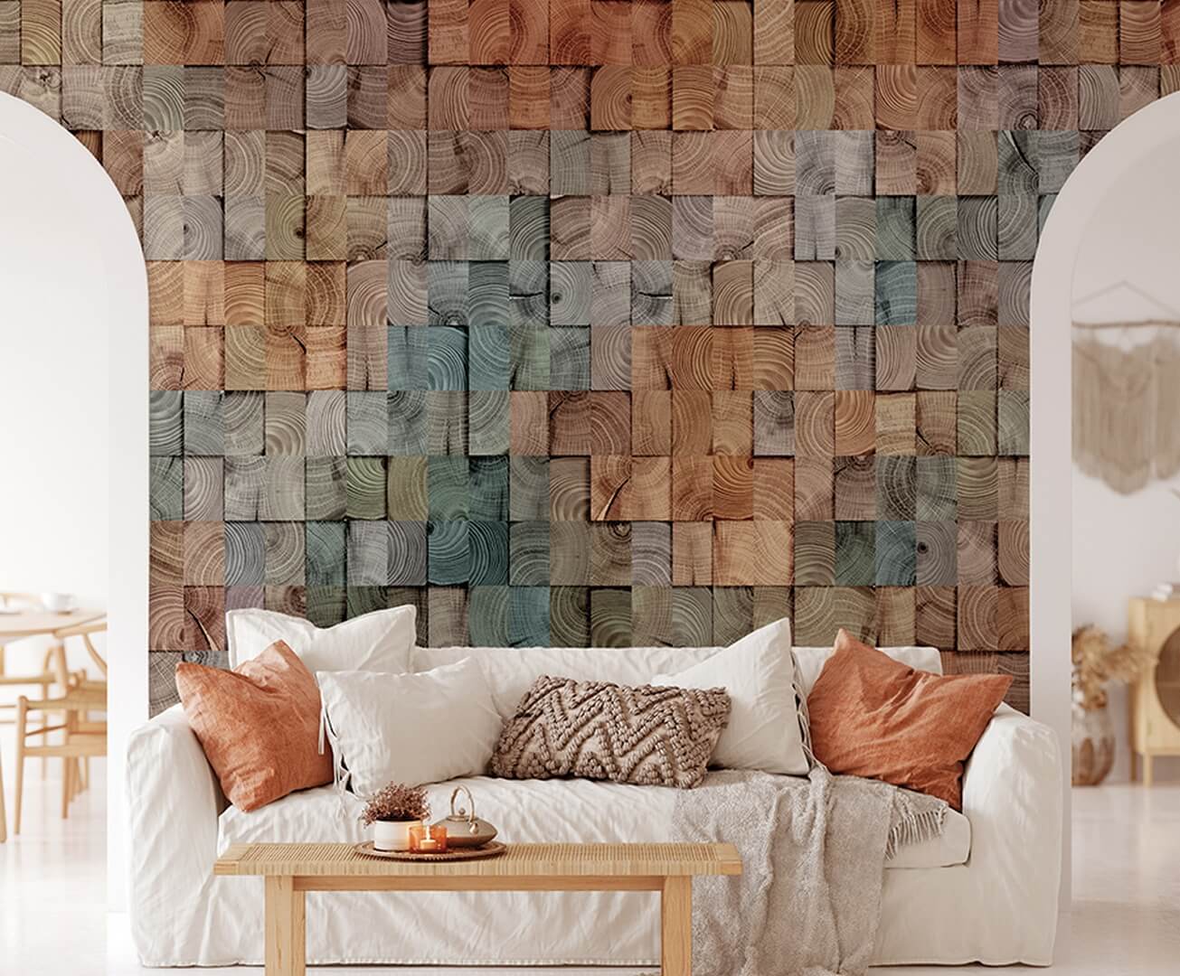 Mural imitujący drewnianą mozaikę z efektem 3D Zambaiti Parati Z57785 Architexture