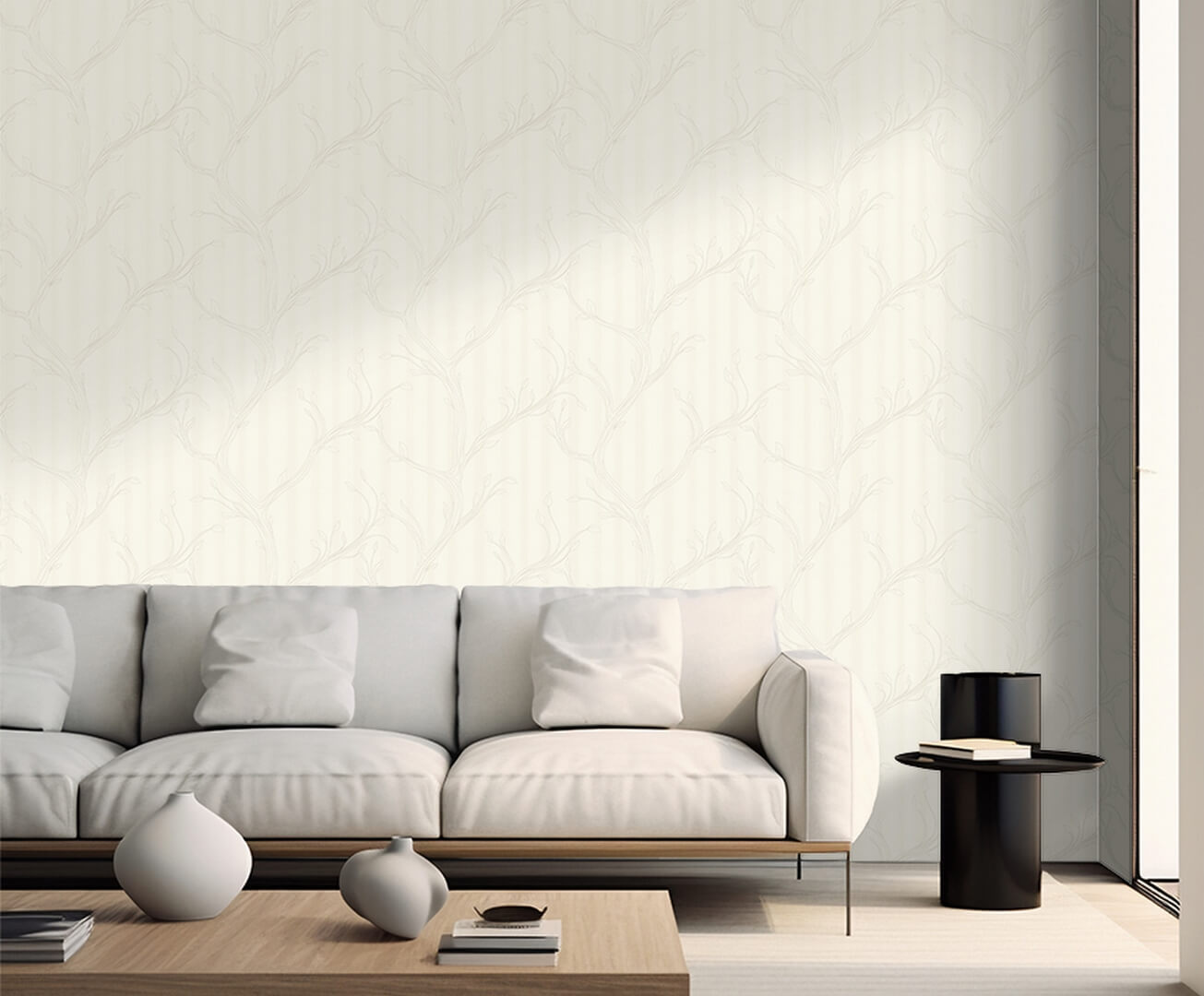 Tapeta gałęzie na tle pasków Zambaiti Parati Z16713 Murella 100 - 106 cm szer.