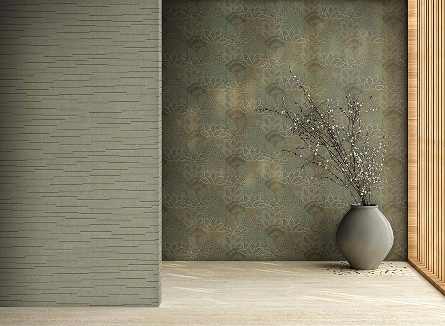 Tapeta imitująca roślinny haft Sirpi 26312 Giardino Alta Gamma Zen