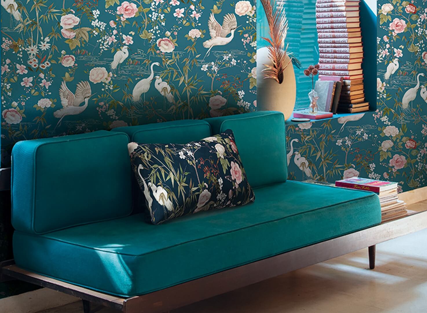 Tkanina bawełniana z botanicznym wzorem J&V F7330 Lac de Venus Grande Corniche