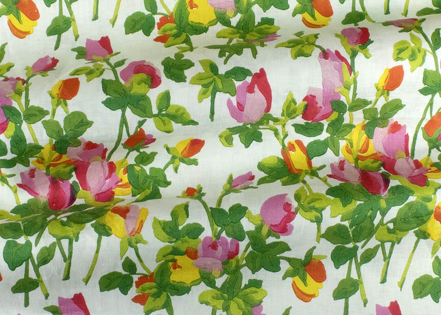 Tkanina lniana ze wzorem kwiatów J&V F7370 Roseraie Grande Corniche