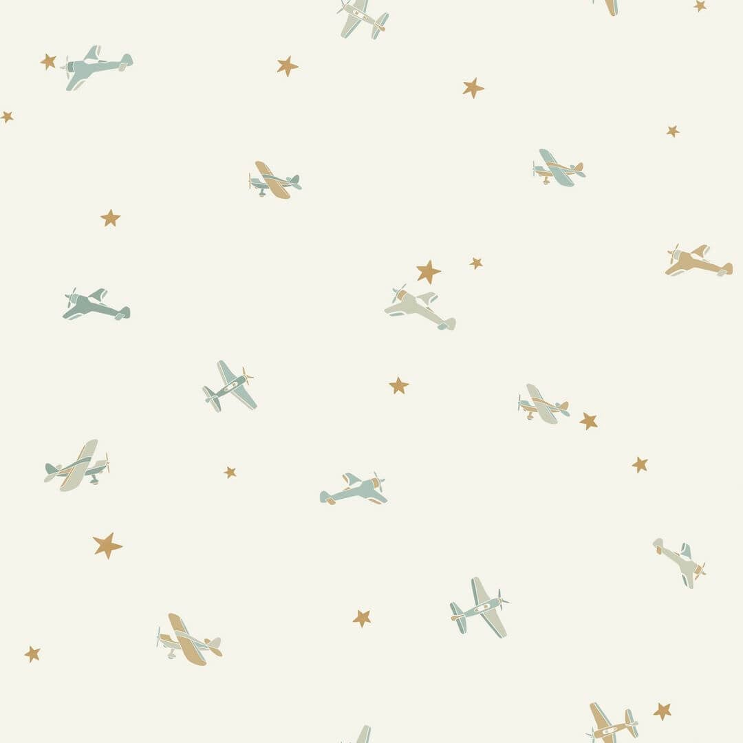 Tapeta samoloty i gwiazdki Caselio HKC 107620621 Funny Planes Happy Kids Club