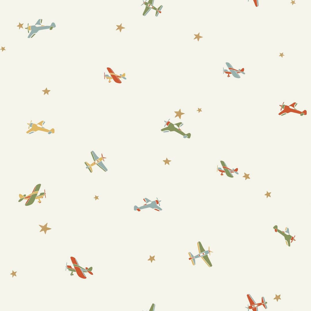 Tapeta samoloty i gwiazdki Caselio HKC 107620842 Funny Planes Happy Kids Club