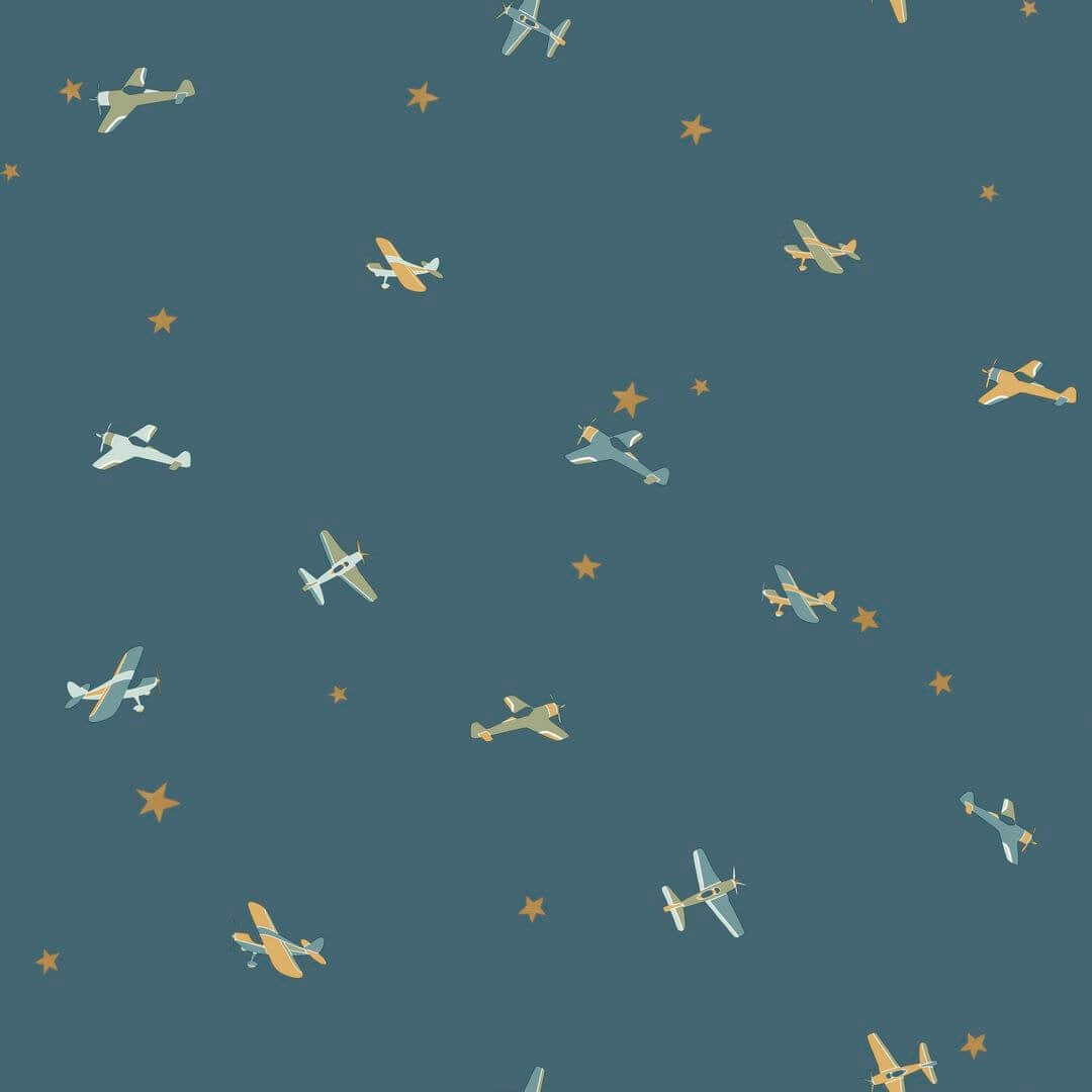 Tapeta samoloty i gwiazdki Caselio HKC 107626234 Funny Planes Happy Kids Club  – tapeta fluorescencyjna