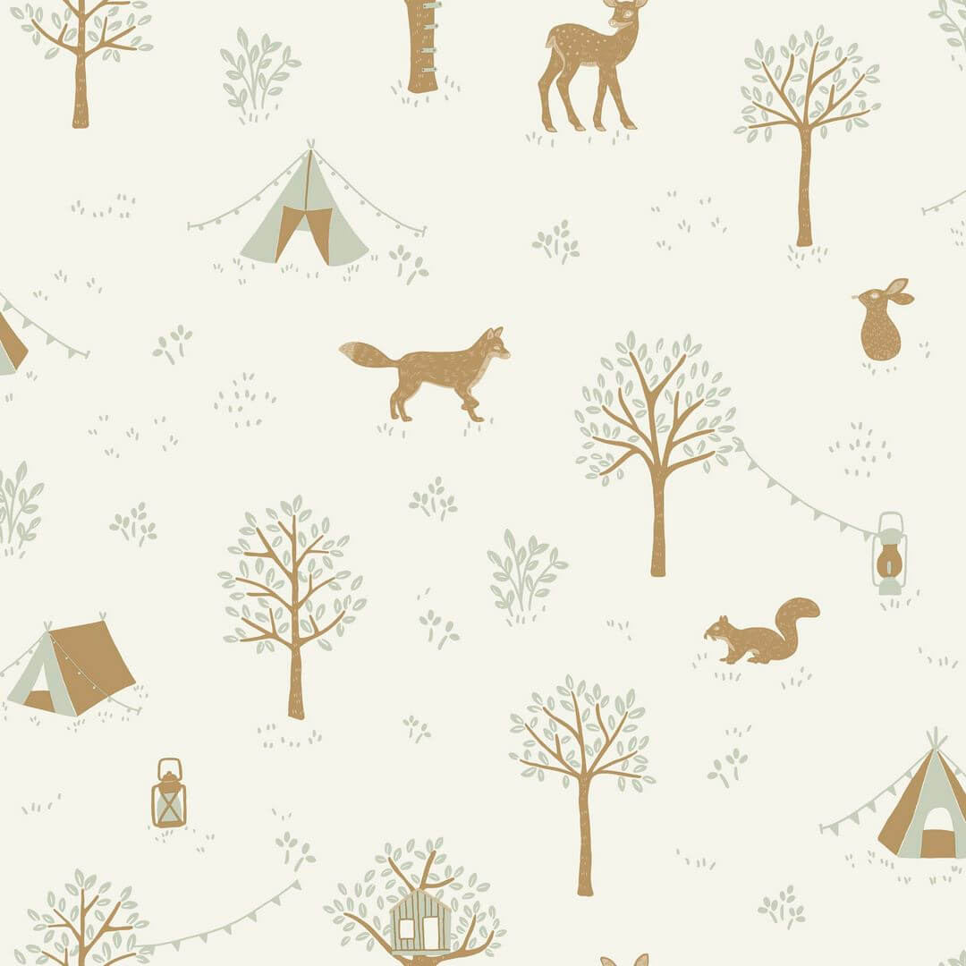 Tapeta obóz w lesie Caselio HKC 107660754 Scouty Happy Kids Club