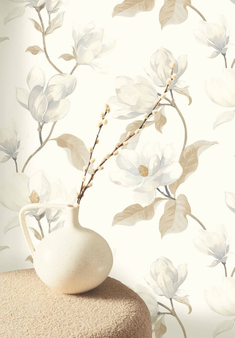 Tapeta kwiaty magnolii Casadeco BJAR 202541111 Brume De Magnolia Le Beau Jardin