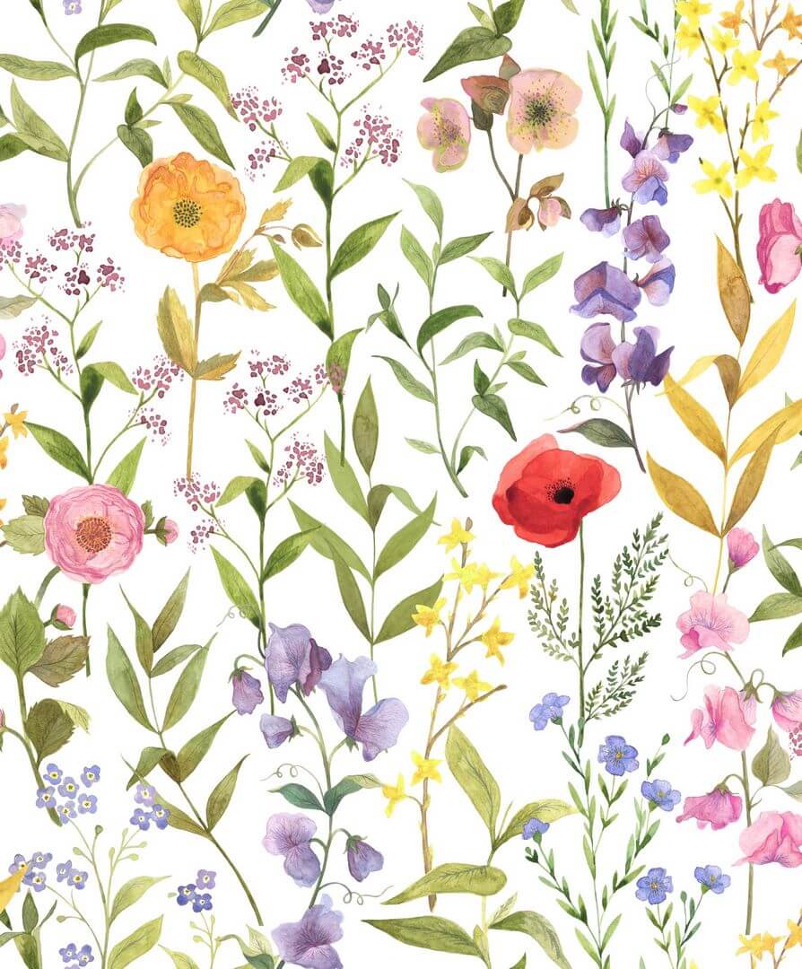 Tapeta akwarelowe kwiaty Casadeco BJAR 87652874 Fleurs Des Champs Le Beau Jardin
