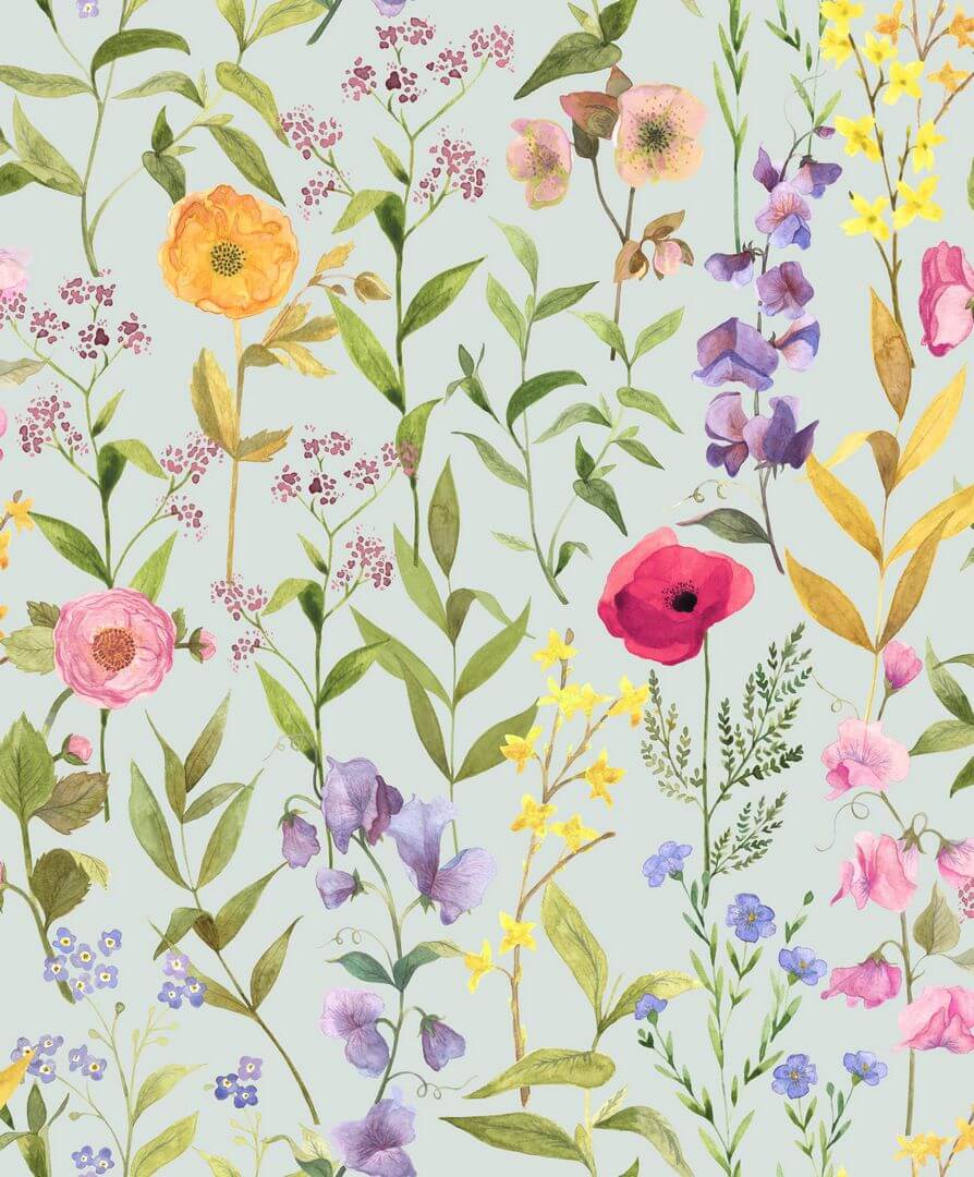 Tapeta akwarelowe kwiaty Casadeco BJAR 87656172 Fleurs Des Champs Le Beau Jardin