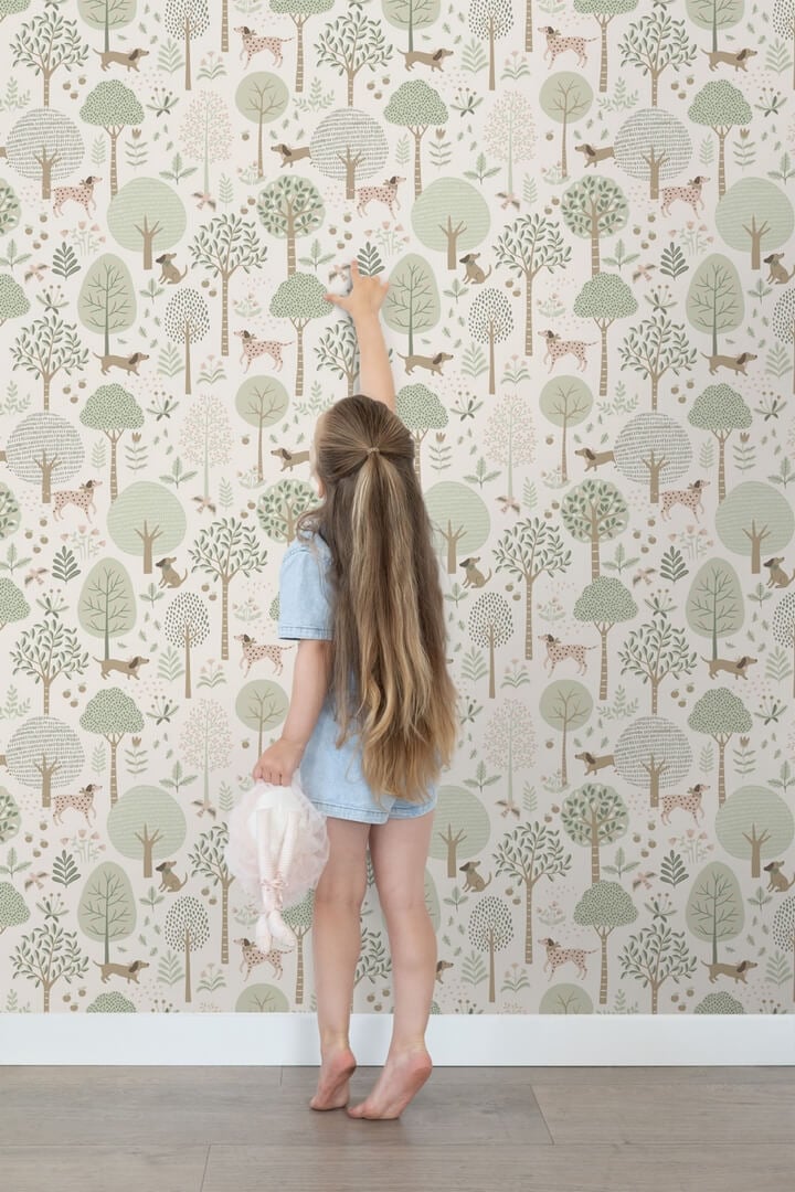 Tapeta pieski i drzewa Esta 139709 Pom Pom Pie
