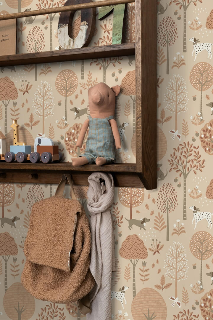 Tapeta pieski i drzewa Esta 139711 Pom Pom Pie