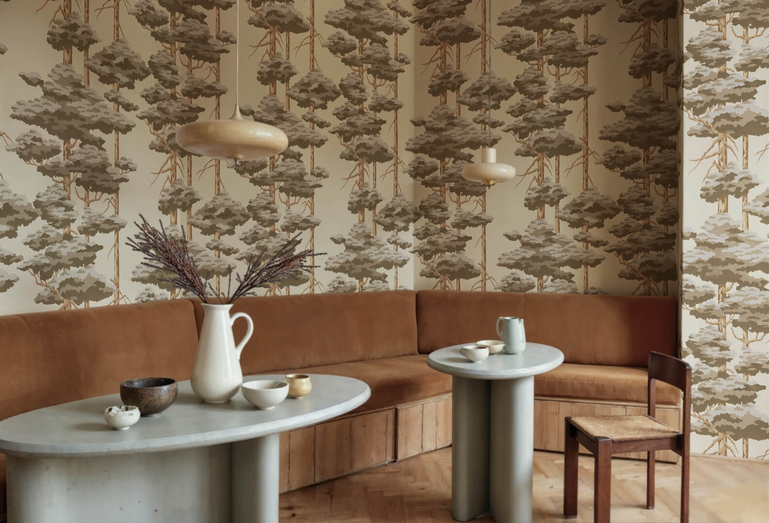 Fototapeta sosny Rebel Walls R21301 Highland Pines Brown Sophisticated Luxe