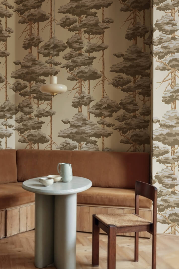 Fototapeta sosny Rebel Walls R21301 Highland Pines Brown Sophisticated Luxe