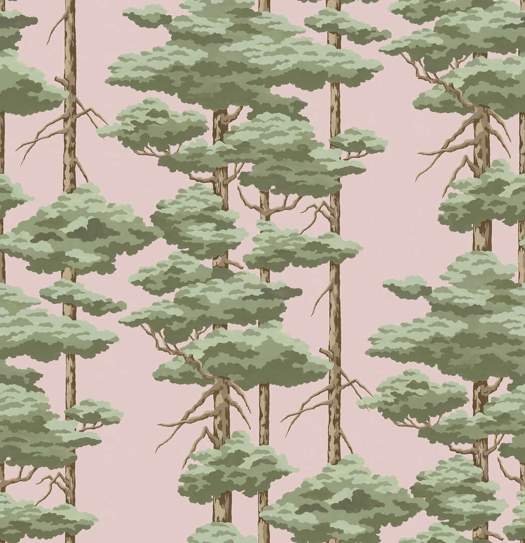Fototapeta sosny Rebel Walls R21304 Highland Pines Pink Sophisticated Luxe