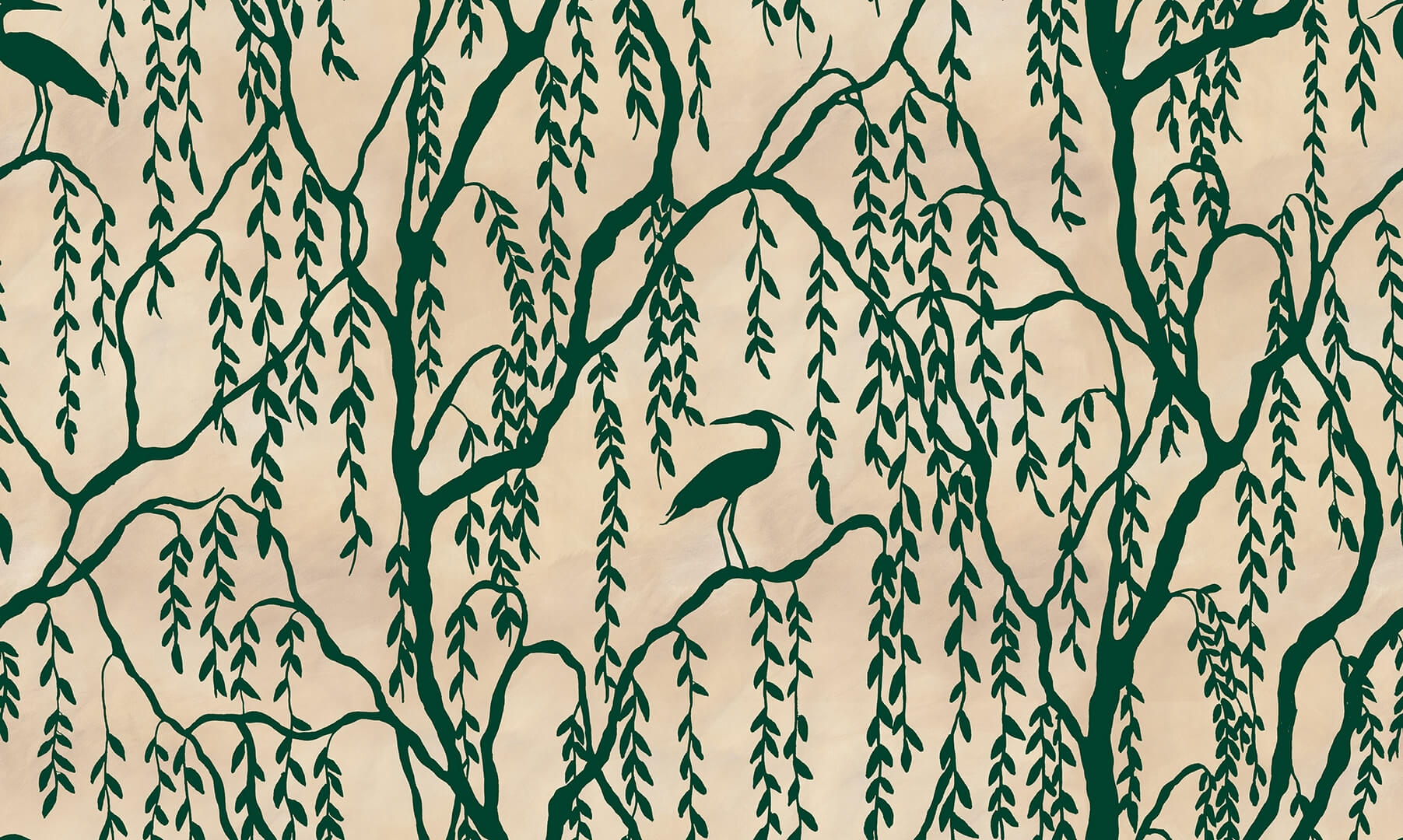 Fototapeta botaniczna - żurawie i drzewa Rebel Walls R21306 Droptree Peach Sophisticated Luxe