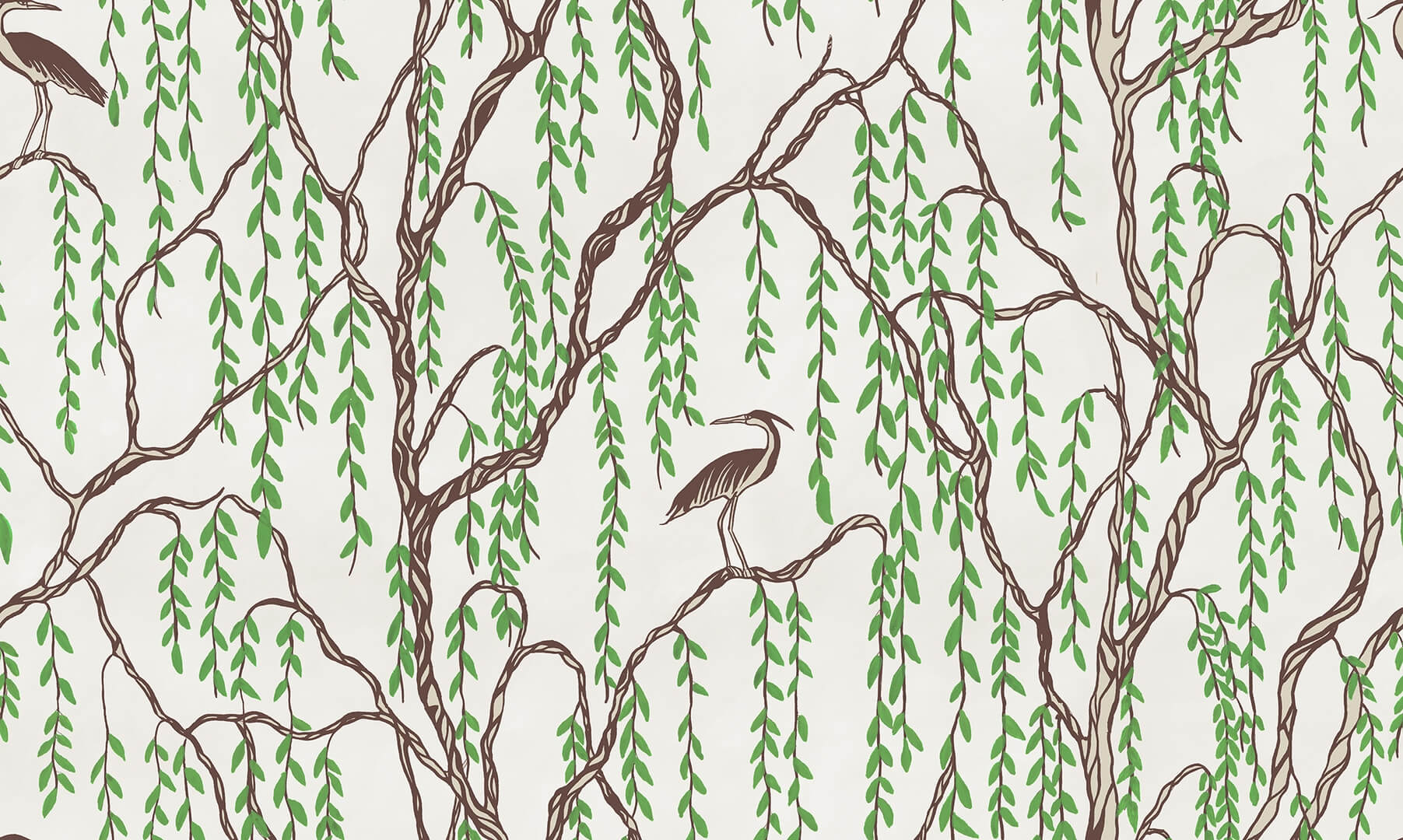 Fototapeta botaniczna - żurawie i drzewa Rebel Walls R21309 Droptree Beige Sophisticated Luxe