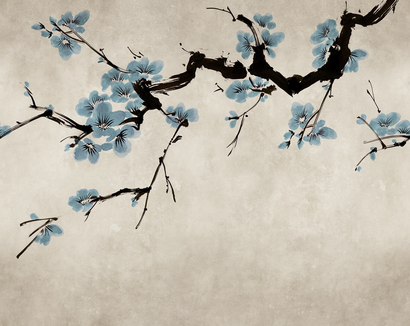 Fototapeta gałęzie kwitnącej wiśni Rebel Walls R21313 Blush of Spring Light Blue Sophisticated Luxe