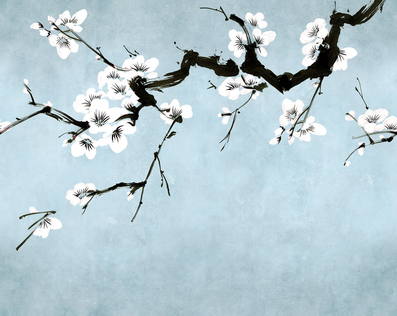 Fototapeta gałęzie kwitnącej wiśni Rebel Walls R21314 Blush of Spring Blue Sophisticated Luxe