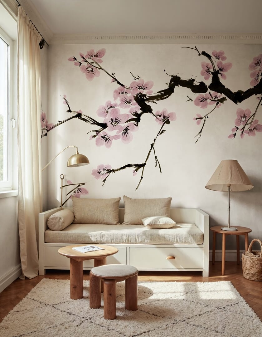 Fototapeta gałęzie kwitnącej wiśni Rebel Walls R21316 Blush of Spring Pink Sophisticated Luxe