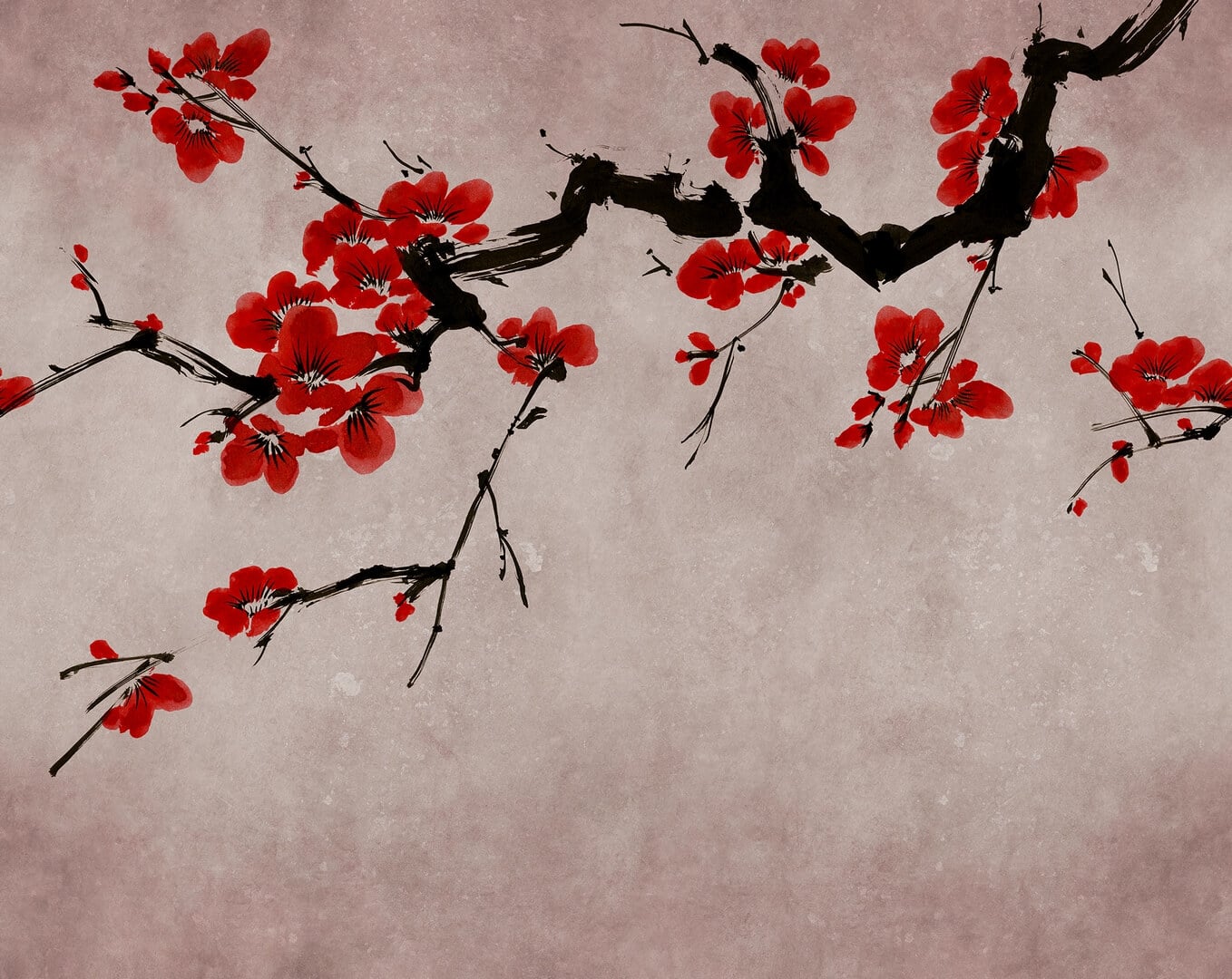 Fototapeta gałęzie kwitnącej wiśni Rebel Walls R21317 Blush of Spring Red Sophisticated Luxe