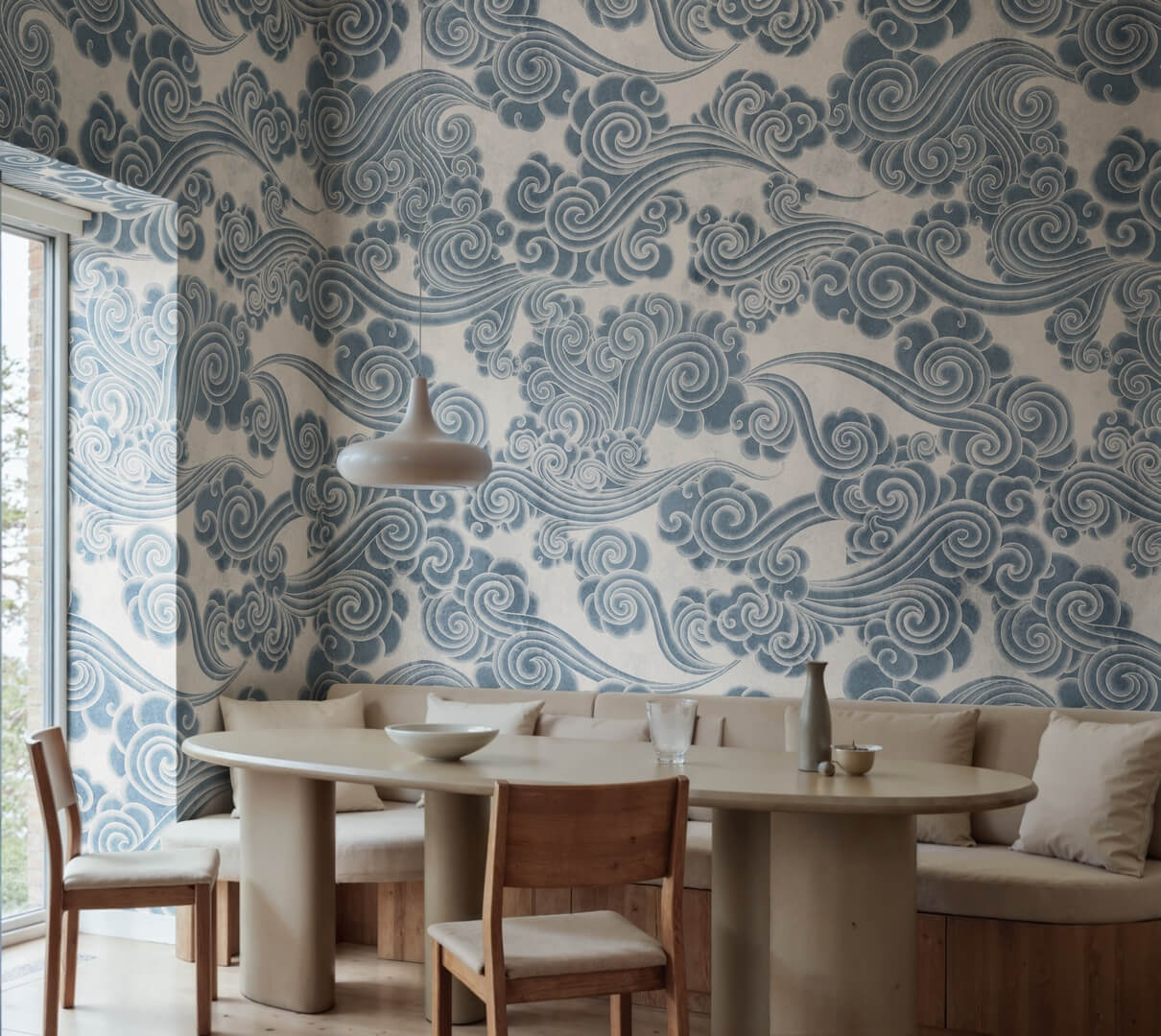 Fototapeta azjatyckie chmury Rebel Walls R21319 Kumo Blue Sophisticated Luxe