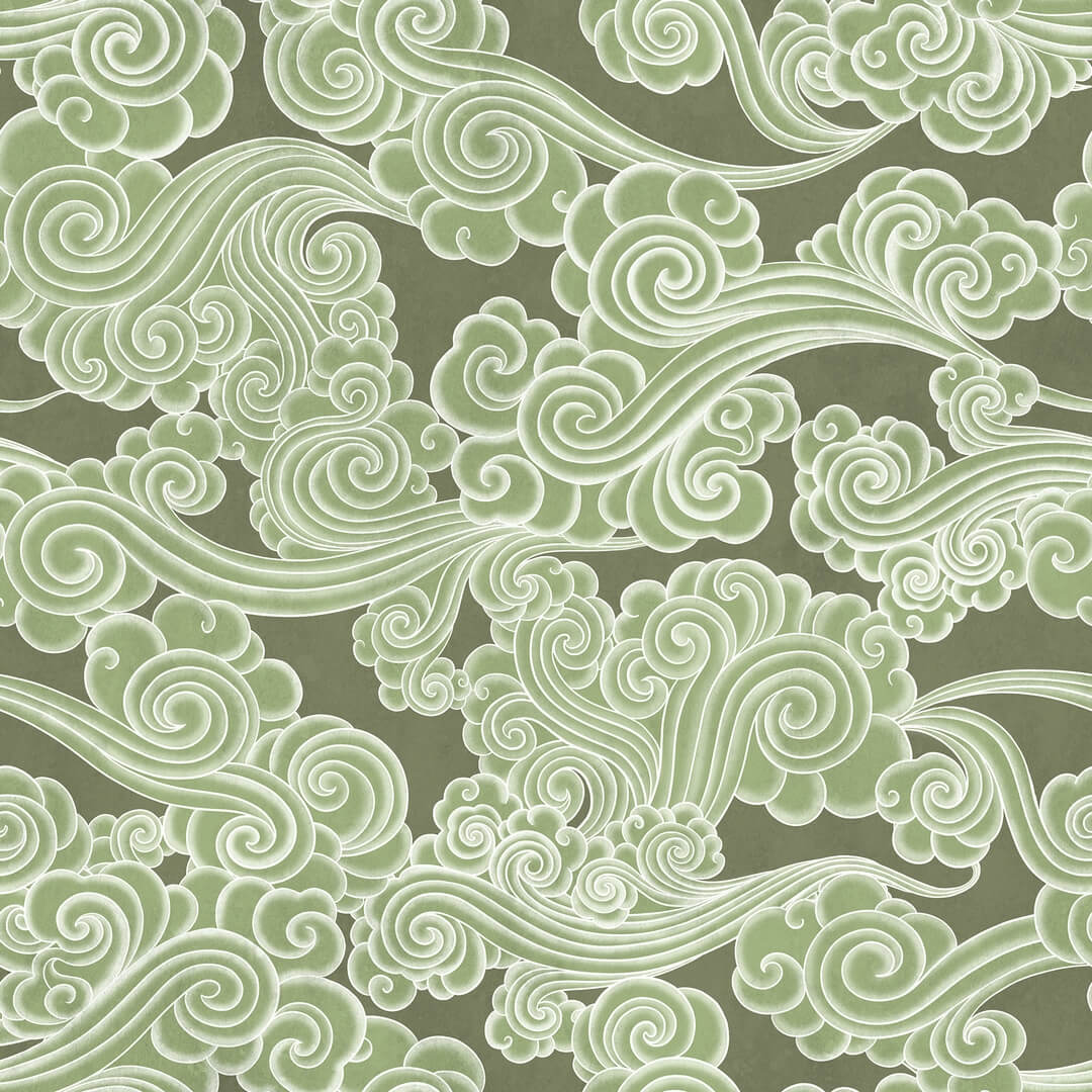 Fototapeta azjatyckie chmury Rebel Walls R21320 Kumo Green Sophisticated Luxe