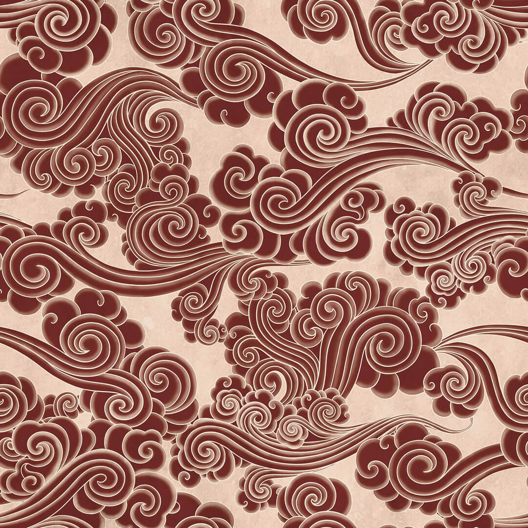 Fototapeta azjatyckie chmury Rebel Walls R21321 Kumo Red Sophisticated Luxe