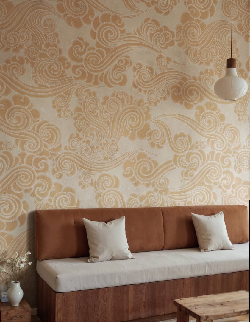 Fototapeta azjatyckie chmury Rebel Walls R21322 Kumo Yellow Sophisticated Luxe