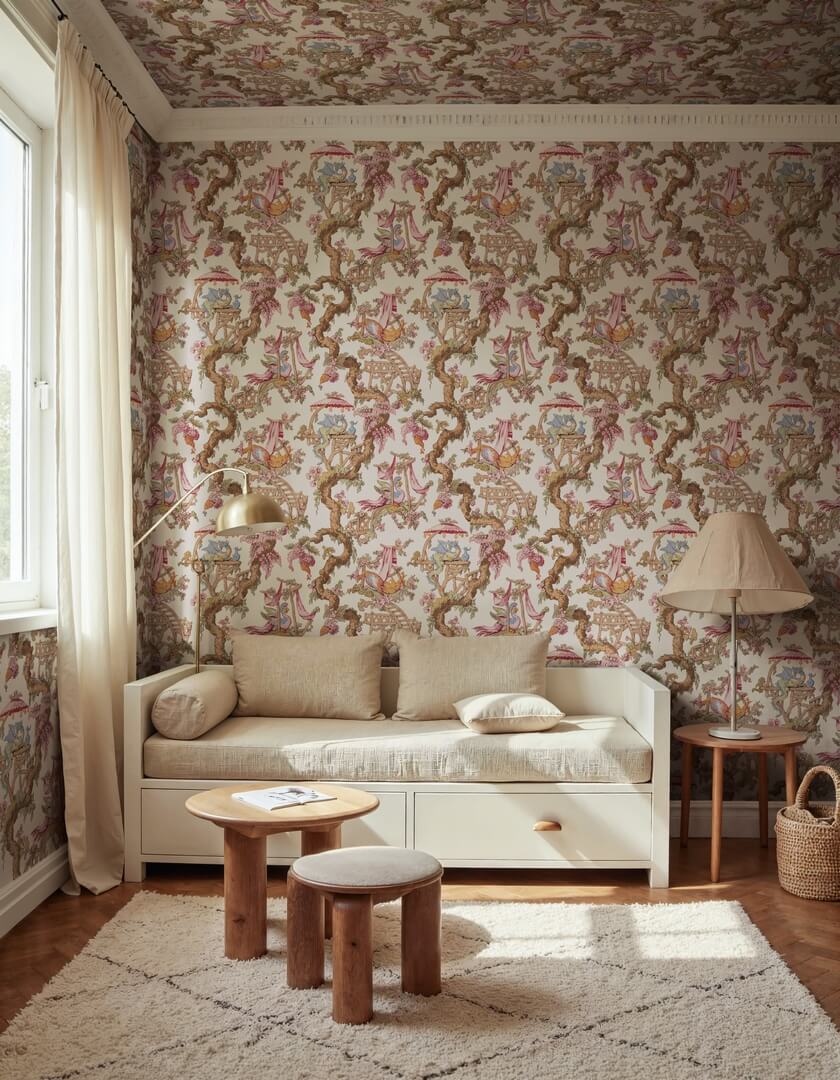 Fototapeta smoki na drzewach Rebel Walls R21323 Dragon Tree Bloom Beige Sophisticated Luxe
