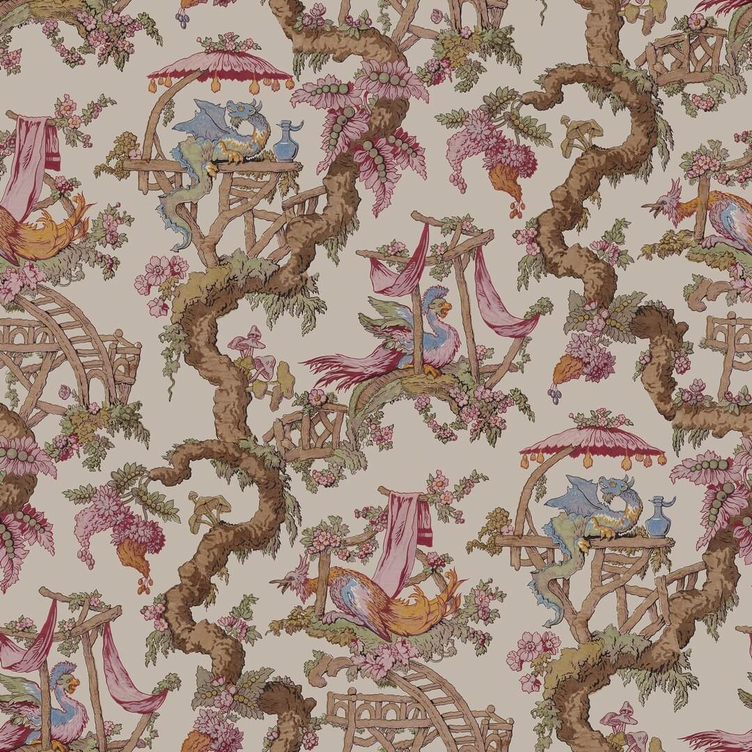 Fototapeta smoki na drzewach Rebel Walls R21323 Dragon Tree Bloom Beige Sophisticated Luxe