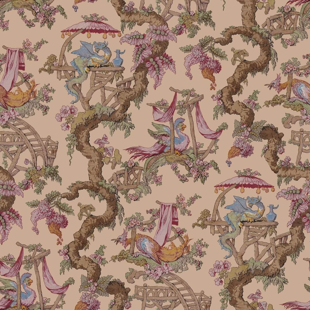Fototapeta smoki na drzewach Rebel Walls R21325 Dragon Tree Bloom Peach Sophisticated Luxe