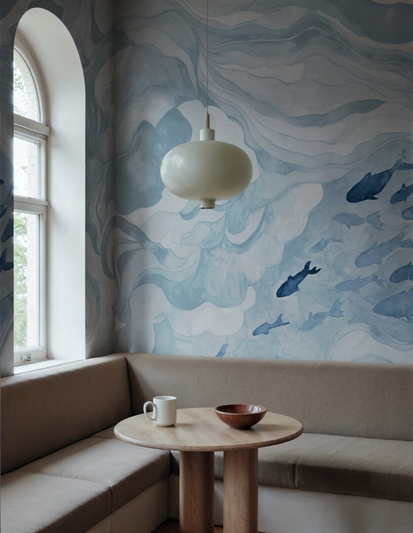 Fototapeta ryby w spokojnych wodach Rebel Walls R21326 Silent Stream Light Blue Sophisticated Luxe