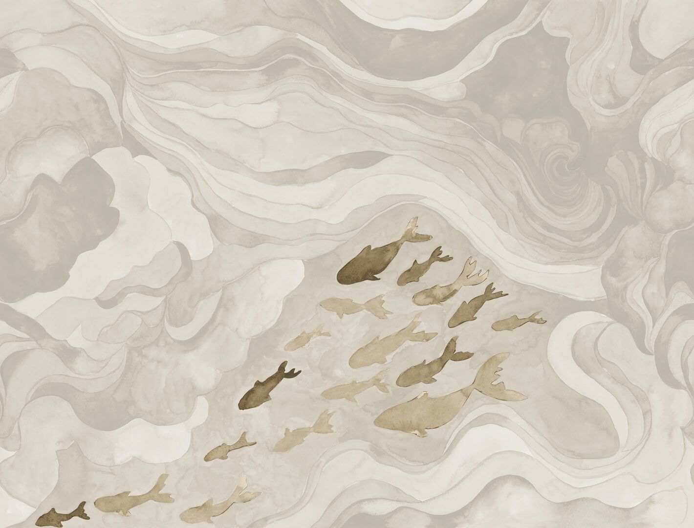 Fototapeta ryby w spokojnych wodach Rebel Walls R21327 Silent Stream Beige Sophisticated Luxe