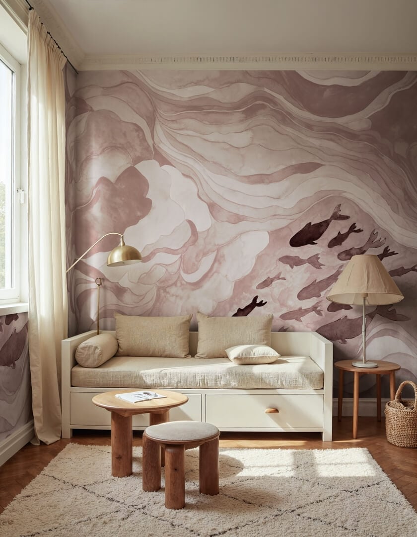 Fototapeta ryby w spokojnych wodach Rebel Walls R21329 Silent Stream Pink Sophisticated Luxe