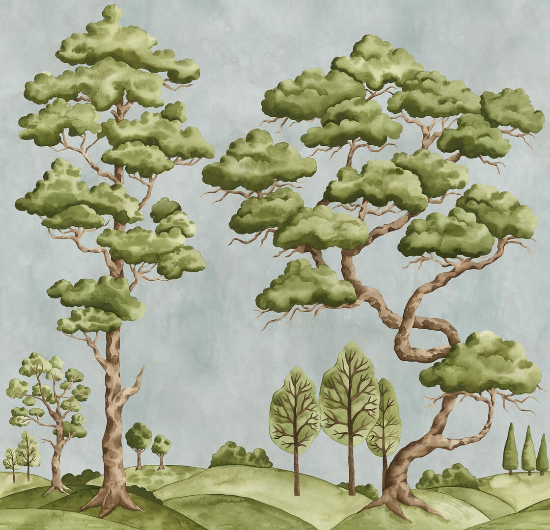 Fototapeta sceneria drzew Rebel Walls R21331 Poetic Trees Light Blue Sophisticated Luxe