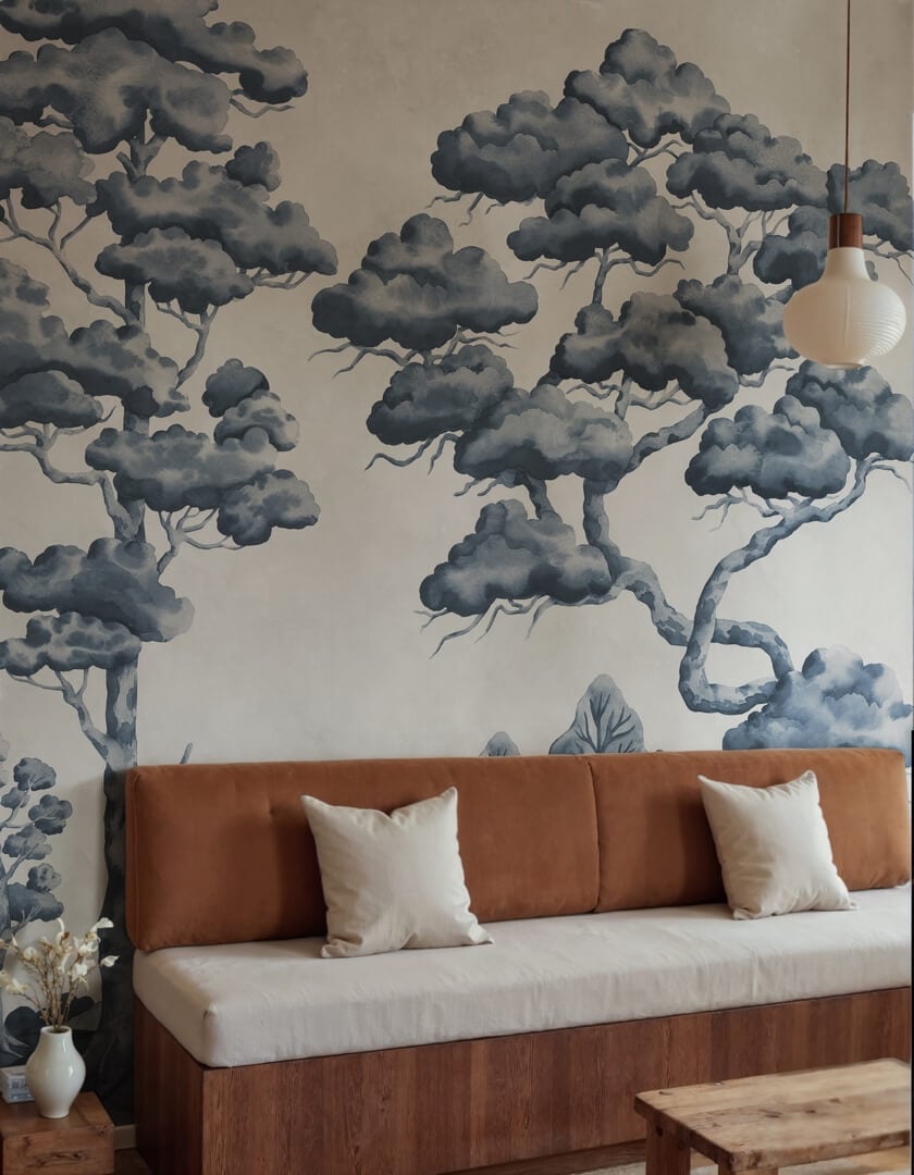 Fototapeta sceneria drzew Rebel Walls R21332 Poetic Trees Blue Sophisticated Luxe