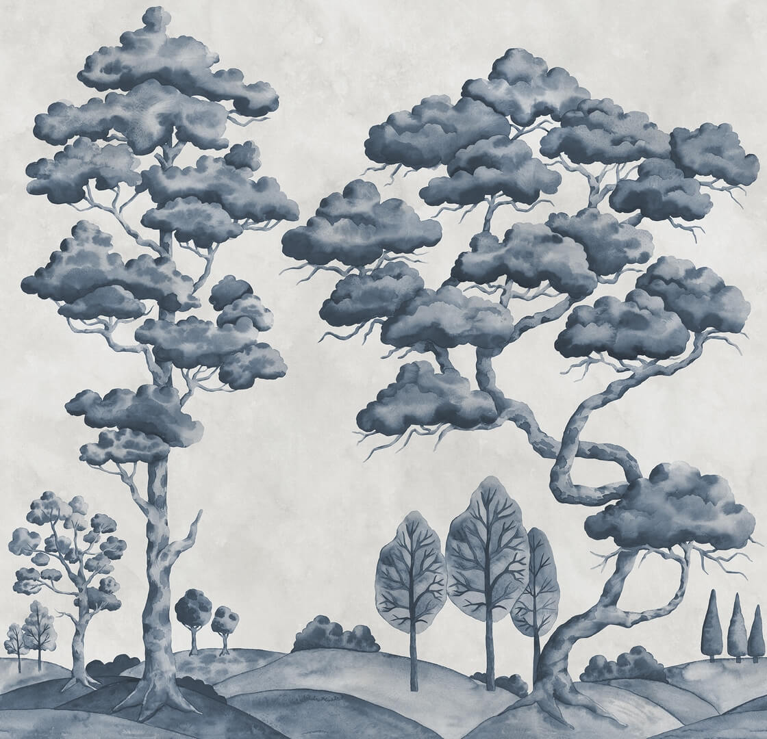 Fototapeta sceneria drzew Rebel Walls R21332 Poetic Trees Blue Sophisticated Luxe